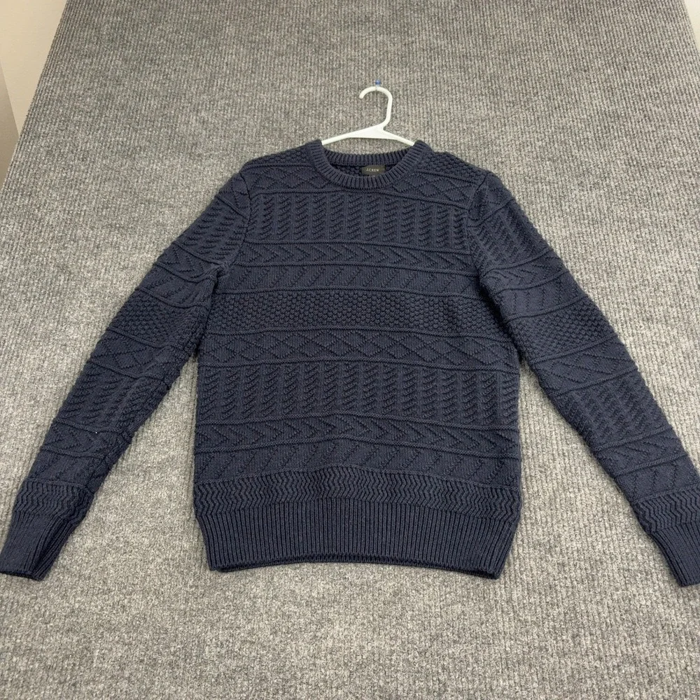J‎ Crew Sweater Mens M Navy 100 Cotton Cable Knit Crewneck Classic Preppy